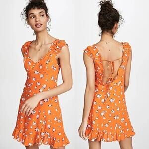 Free People Like A Lady Orange Citrus Printed Mini Dress Size Small